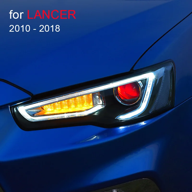 

Фара в сборе для Mitsubishi Lancer EVO X 2010-2018, левая и правая, светодиодные ходовые огни DRL, последовательный сигнал поворота