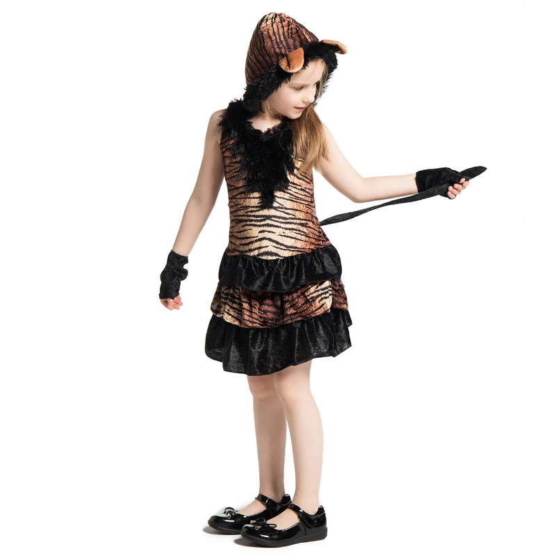 

Girls Cute Jungle Tiger Animal Themed Tigress Cosplay Dress Child Kids Playtime Fancy Dress Halloween Party Carnival Costume