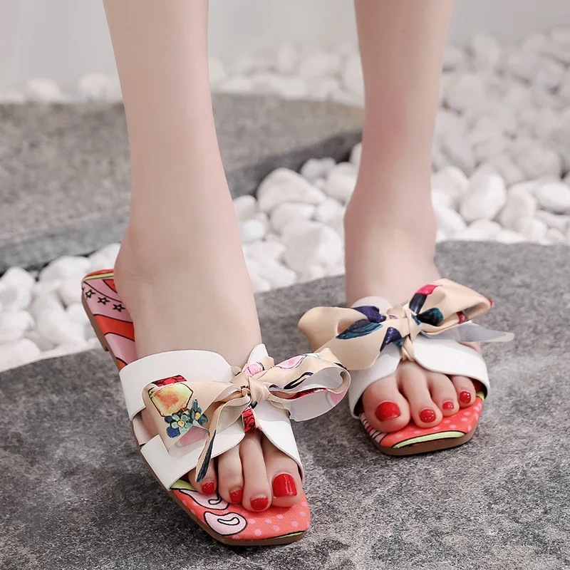

2021 Summer Bow Flat Heel Sandals Outdoor shoes Beach Shoes For Female slippers women Women Flip Flops Fashion