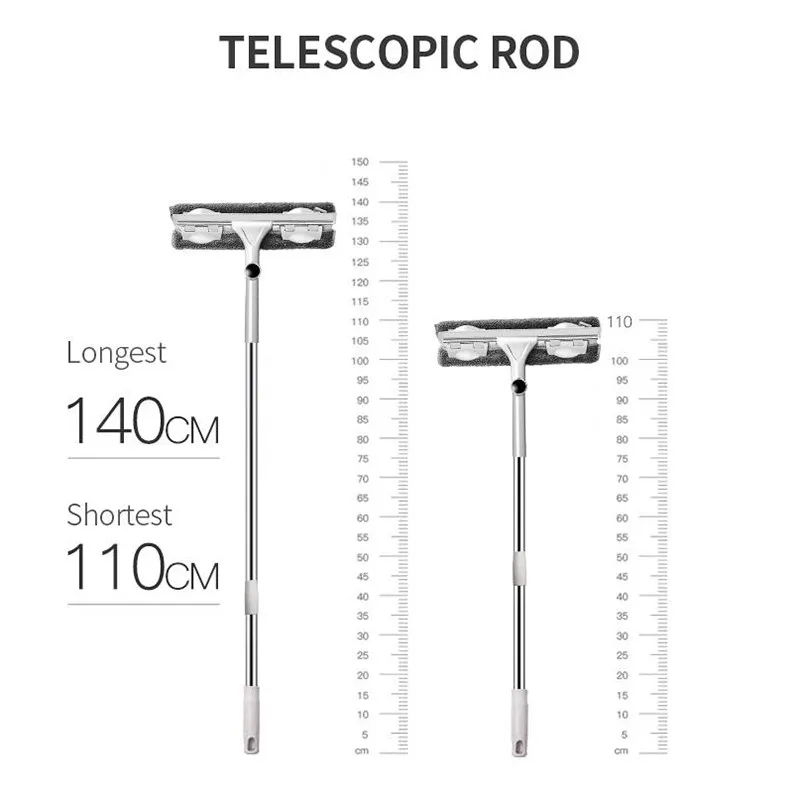 

1.1M-1.4M Adjustable Handle Glass Cleaning Brush with Water Spray Window Cleaner 300-degree Rotary Head Wiper and Cloth Combo