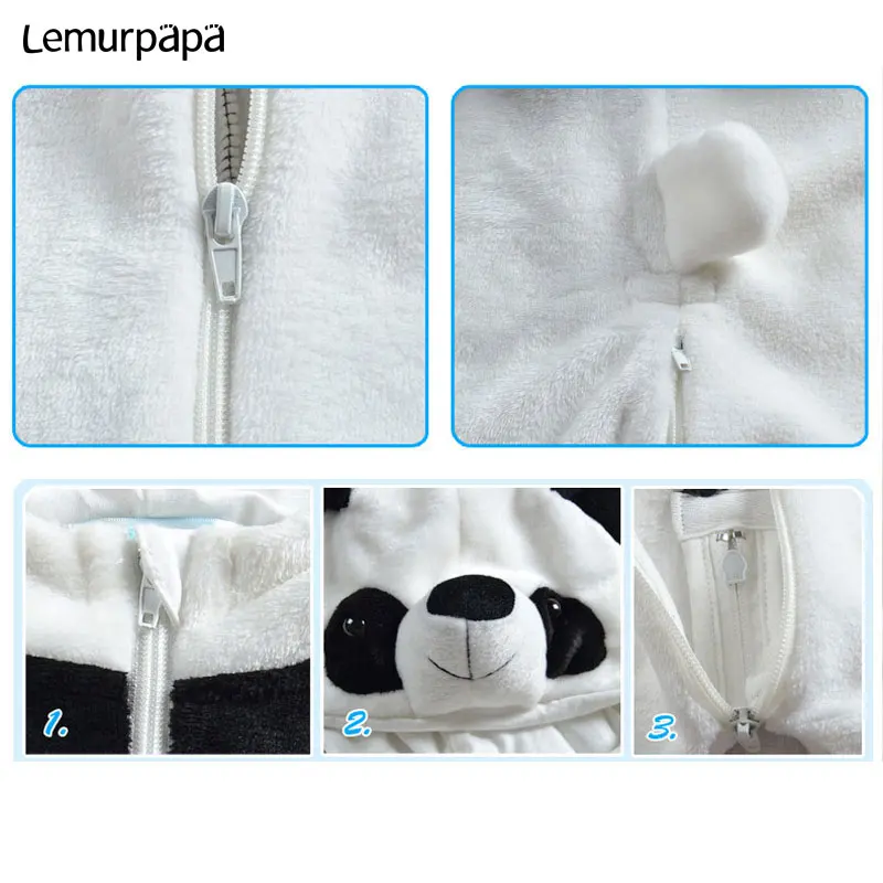 Детский фланелевый комбинезон кигурумис с пандой теплый для новорожденных