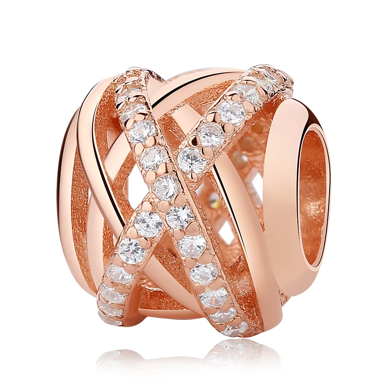 YW20036-Rose Authentic 925 Sterling Silver Beads Charm Crystal charm Rose Gold Clear CZ Fit Original Pandora Bracelet Women Diy Jewelry - Цвет: YW20036-Rose