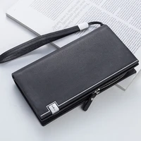luxury wallet men long wristband business striped clutch bag leather coin purse male fashion card holder with zipper phone bag