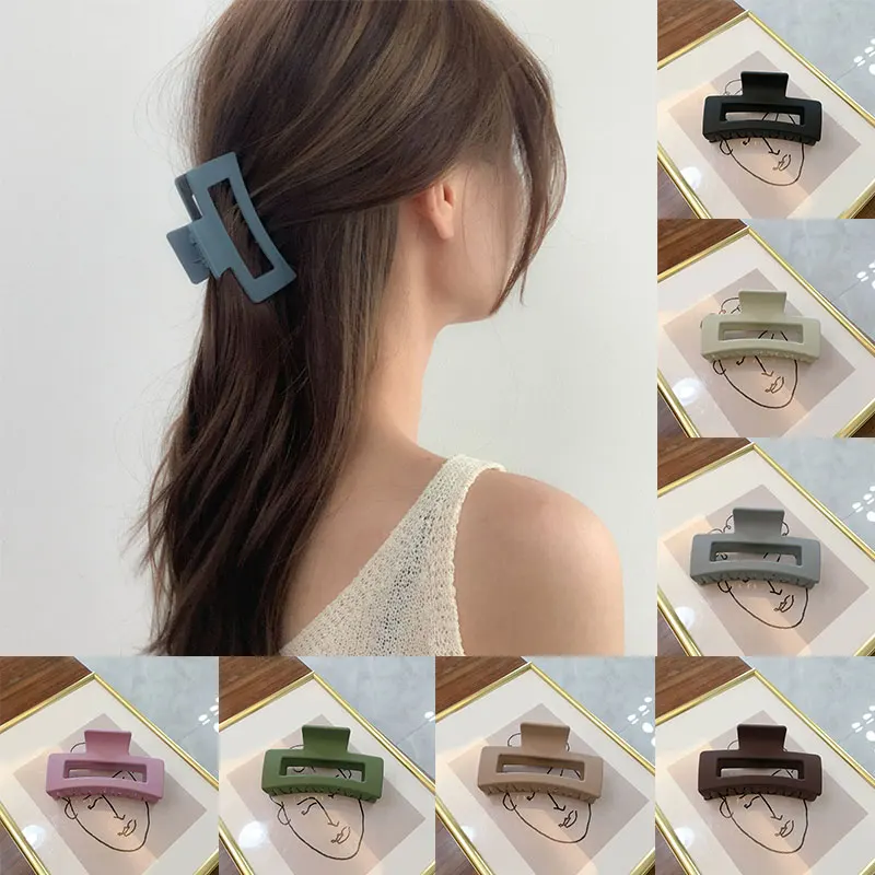 

Korean Fashion Square Geometric Frosted Hair Claws Clamps Hairpins Women Hollow Out Ponytail Clips Makeup Styling Tools Headwear