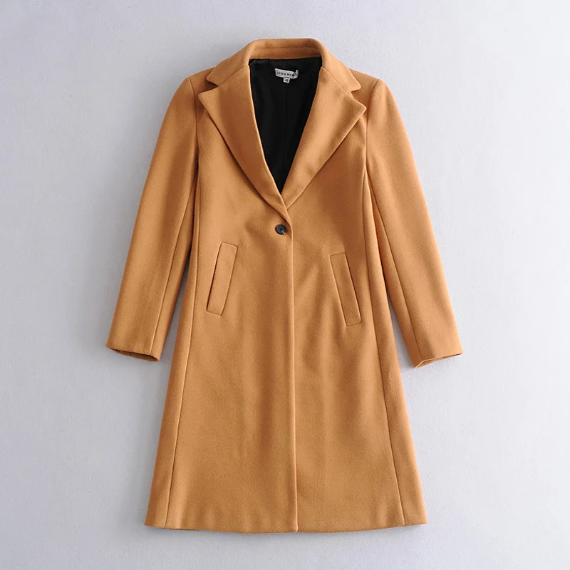 Женское шерстяное пальто на одной пуговице KUMSVAG однотонное элегантное офисное с