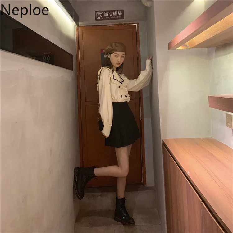 Neploe матросский воротник пышная блуза с длинным рукавом Женская контрастная