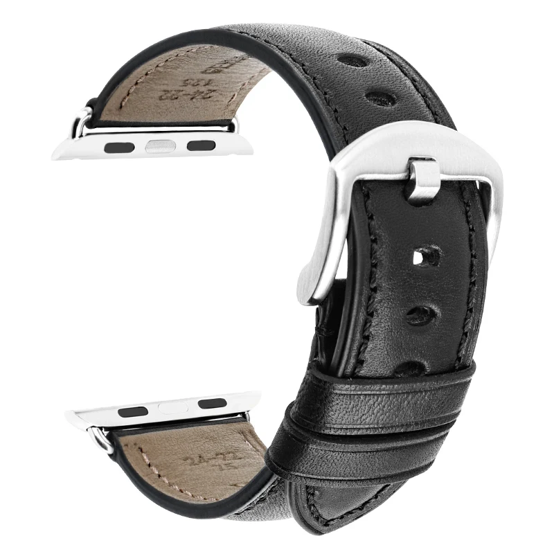 MAIKES для Apple Watch Band 44 мм 40 мм и ремешок для часов аpple 42 мм 38 мм натуральная кожа часы аксессуары iwatch ремешки для часов браслеты - Цвет ремешка: Black S