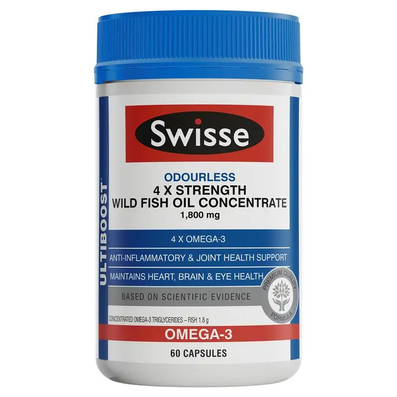 

Australia Swisse Odourless 4X Strength Wild Fish Oil Omega 3 1800mg 60Capsule Eye Heart Brain Joint Arthritis Health Supplements