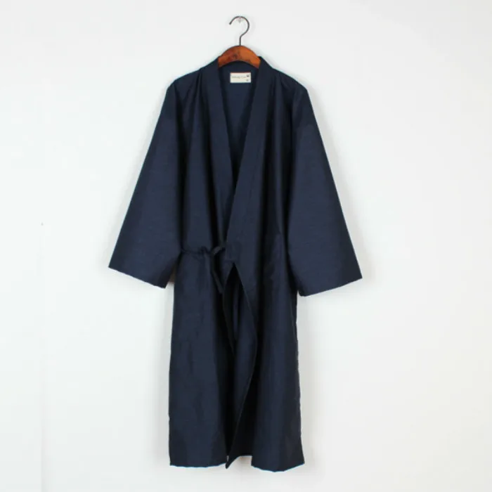 Navy blue Традиционная однотонная мужская из чистого хлопка халат летнее японское кимоно Домашняя одежда Свободный кардиган юката кимоно свободный Caot - Цвет: Navy blue