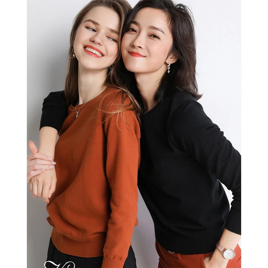 Женский трикотажный свитер, женские пуловеры, базовый эластичный осенний женский свитер с длинным рукавом, мягкий облегающий топ для девушек, вязаная женская одежда