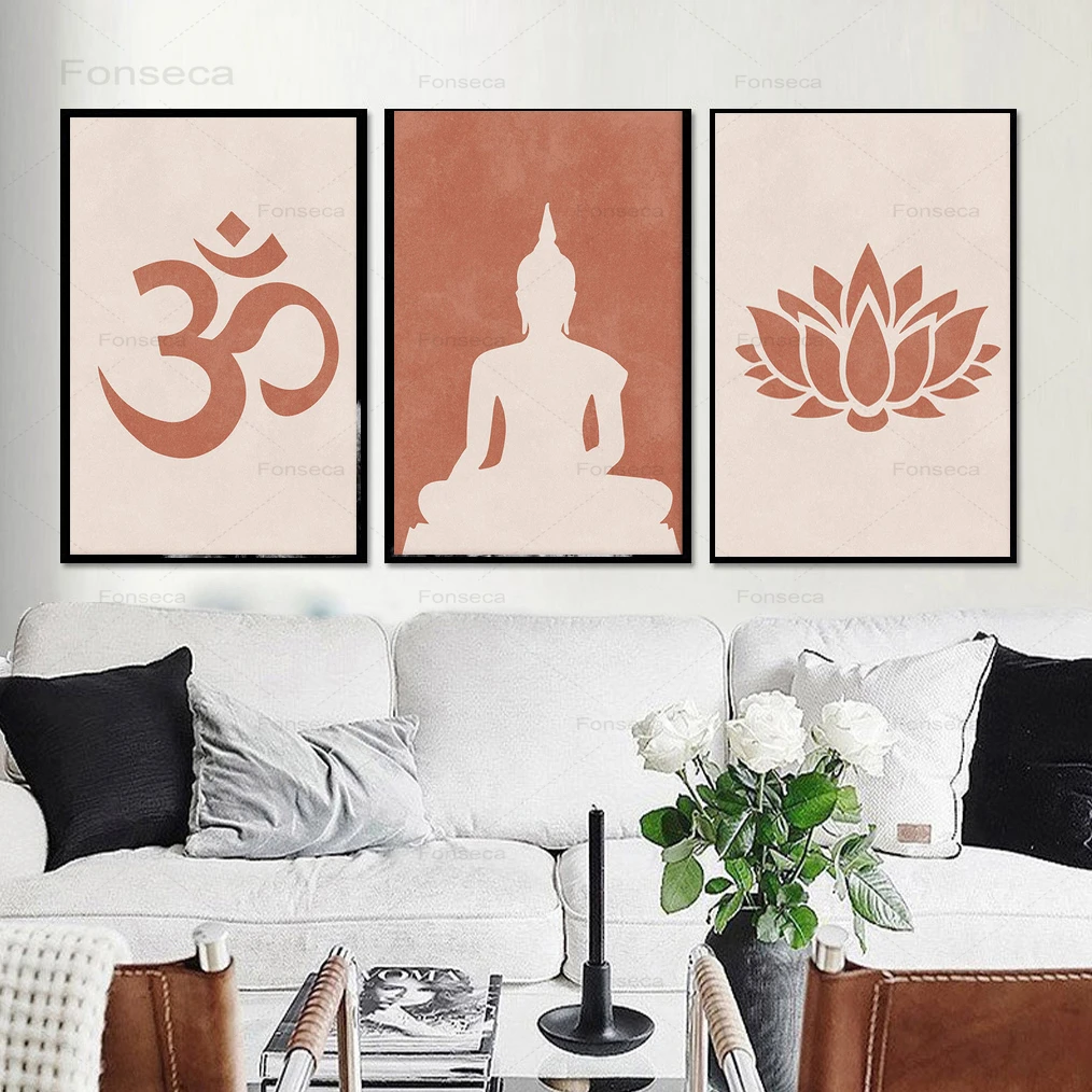 

Yoga Meditation Abstract Canvas Painting Buddha Statue Lotus Poster Buddhism Prints Poster for Living Room Decoration Wall Art