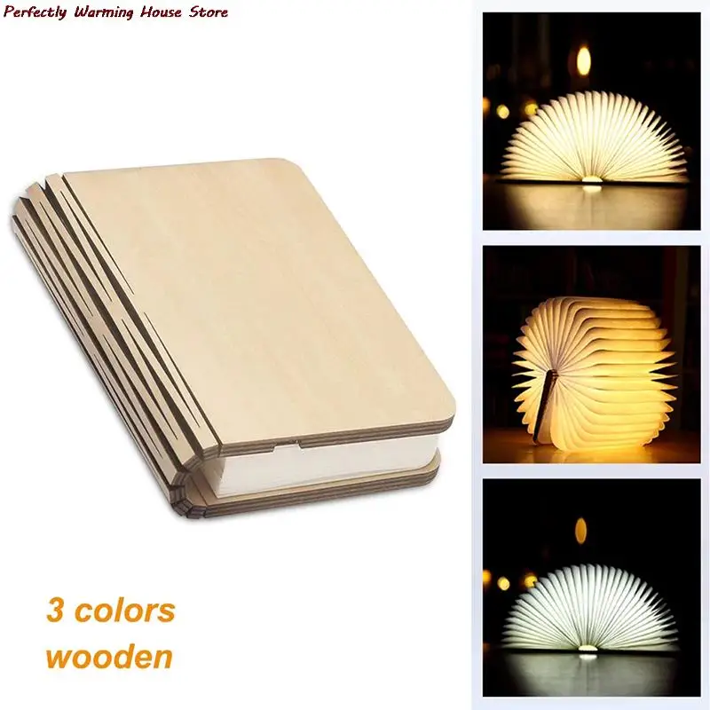 

Portable 3 Colors 3D Creative LED Book Night Light Wooden 5V USB Rechargeable