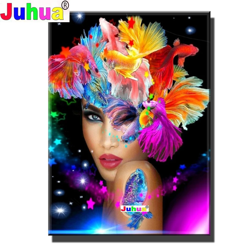 Алмазная 5D картина сделай сам с изображением женщины и рыбы Набор для вышивки