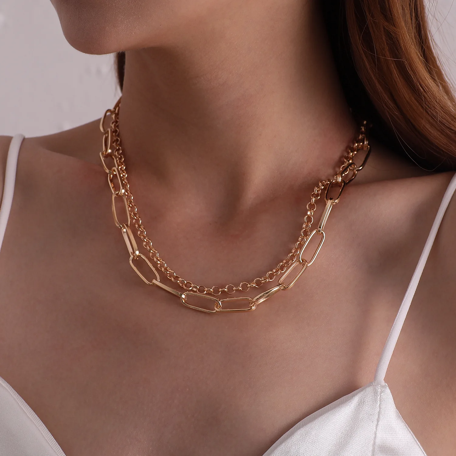 

Retro Exaggerated Thick Chain Double-Layer Round Necklace Female Fashion Personality Temperament Necklace Fashion Jewelry