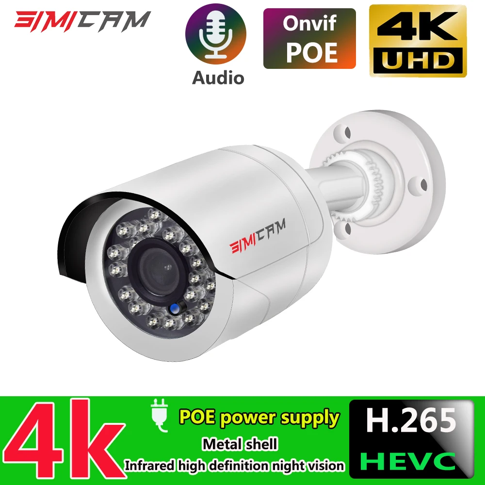 4K 8MP Камеры Скрытого видеонаблюдения IP камера POE Onvif H265 Аудио Открытый