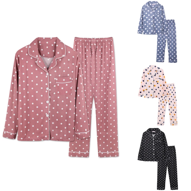

GAOKE Long Sleeve Pajamas Autumn Polka Dot Print Long Sleeve Trousers Suit Printing Fashion Pyjamas Set