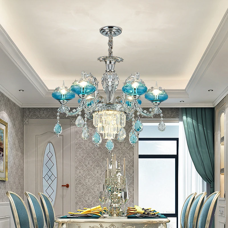 

New Living Room Dining Room Blue Crystal Chandelier Lighting Luxury Net Red Chandelier Modern Study Bedroom Crystal Hanging Lamp