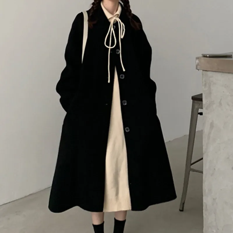 

Autumn Korean Version New Loose Medium and Long Fashion Cloak Coat Popular Temperament Long Sleeved Tweed Coat Women