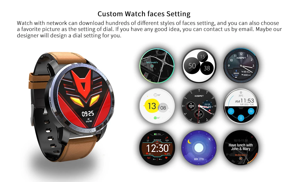 KOSPET Optimus Pro 3GB 32GB 800mAh Bluetooth GPS 4G Smart Watch Phone Waterproof 8.0MP 1.39" Men For Android IOS |