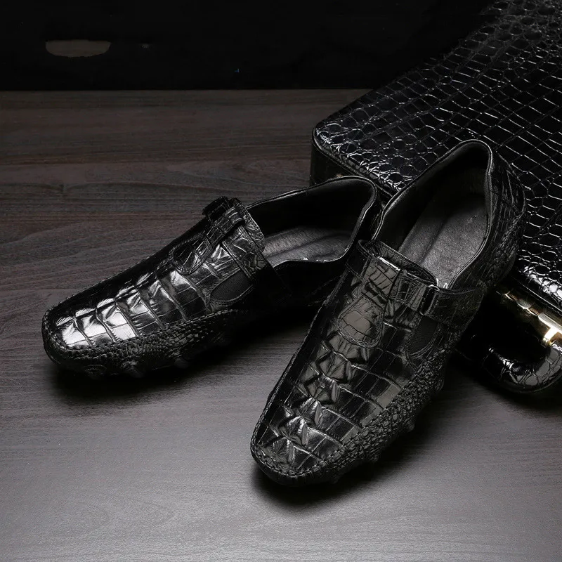 Мужская обувь для вождения из натуральной кожи лоферы с крокодиловым узором