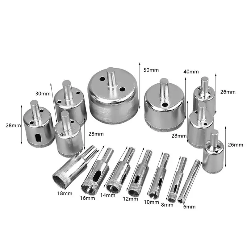 

15pcs Diamond Coated Drill Bit Set Tile Marble Glass Ceramic Hole Saw Drilling Bits For Power Tools 6mm-50mm Marble Drilling Bit