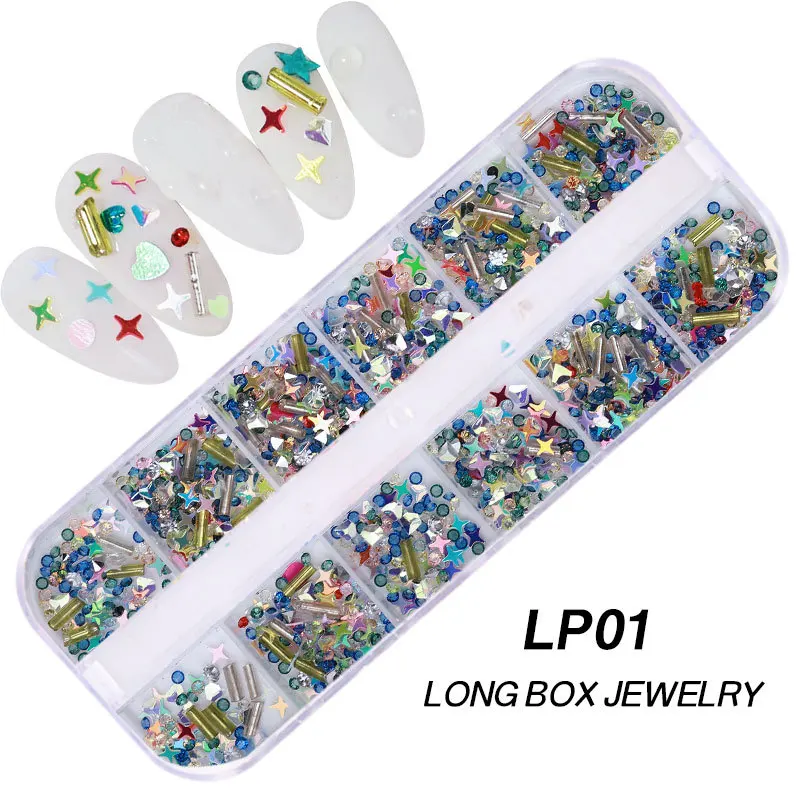 

12 Grid DIY Nail Art Heart Star Nails Sequins Nail Rhinestone Manicuring 3D Nail Art Decoration In Wheel Nails Accessories L01