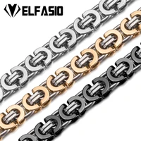 elfasio 9mm byzantine chain necklace for men women gold silver black color stainless steel chain jewelry customized any length