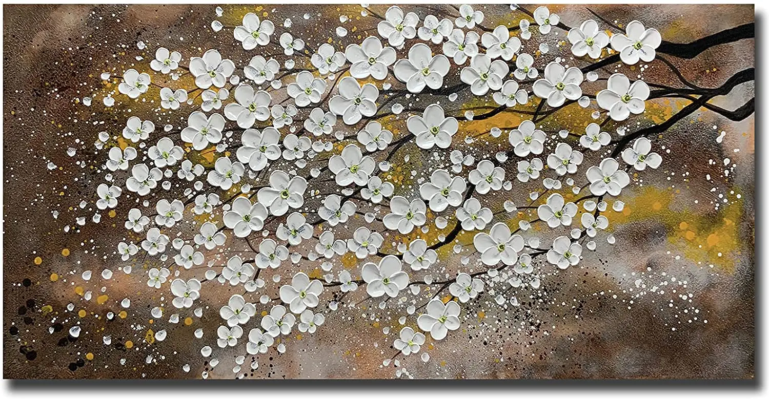

Hand-painted Framed Flower Oil Painting On Canvas Gallery Wrapped Modern Floral Artwork For Living Room Bedroom Frameless