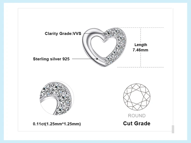 Jewelrypalace сердце любовь круглый фианит Серьги-гвоздики для Для женщин реальные 925 стерлингового серебра романтическая Обручение Красивые ювелирные изделия