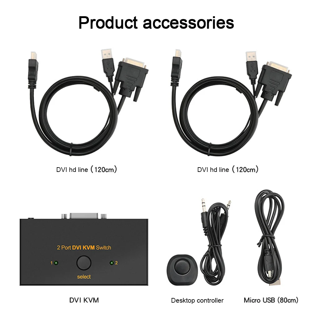 

KVM Switch 2 Ports 4 USB 1080P HD USB 2.0 DVI HDMI-Compatible KVM Monitor Switcher for Printer Keyboard Mouse Computer