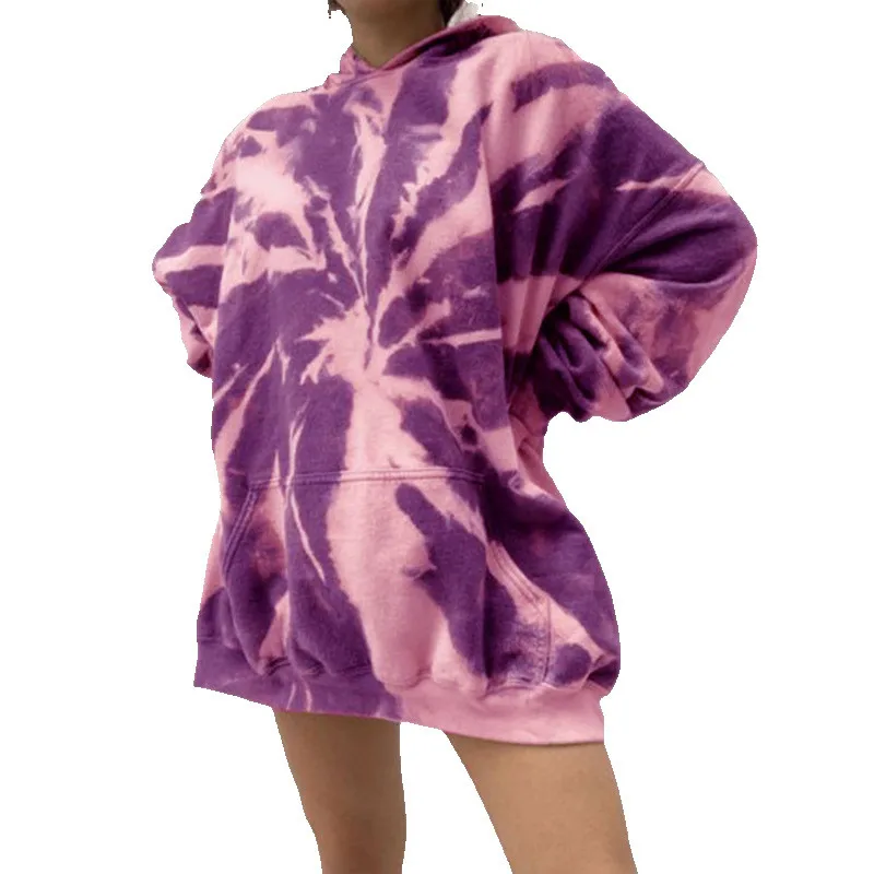 

Loose 2020 Autumn Winter Warm Casual Women Hoodies FashionHooded Hoodies Tie-Dye Paisley Print Pockets Long Pullovers M0791