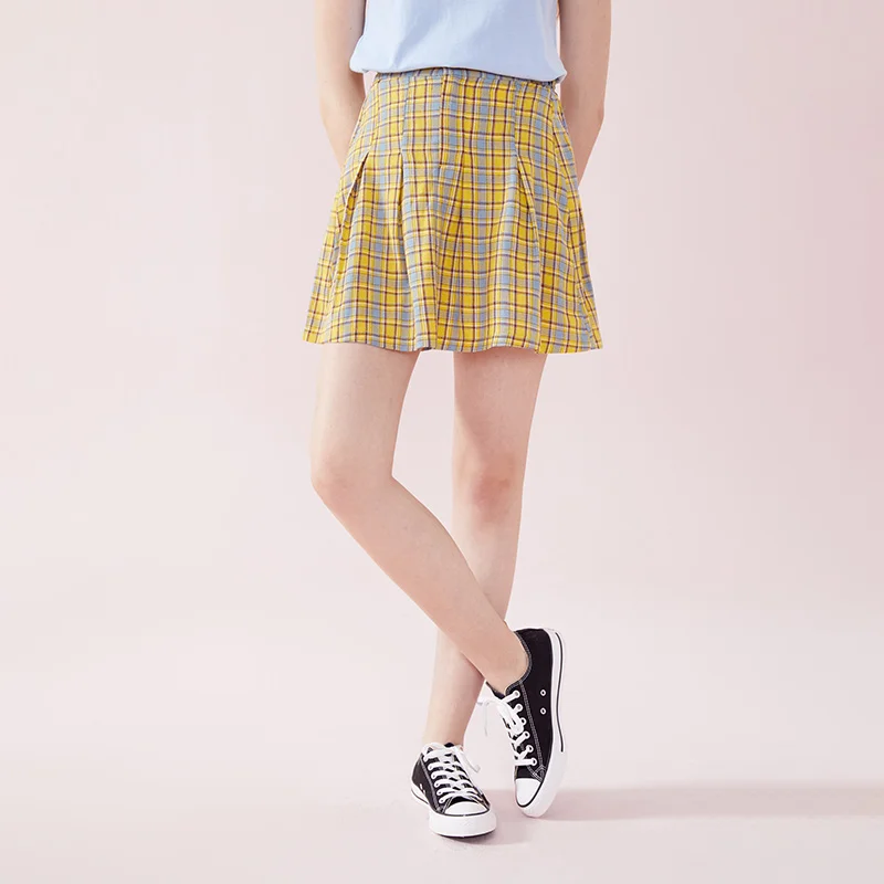 

SEMIR Half-Length Skirt Women 2021 New Spring And Autumn Short Skirt Retro Casual Pleated Plaid Skirt Female