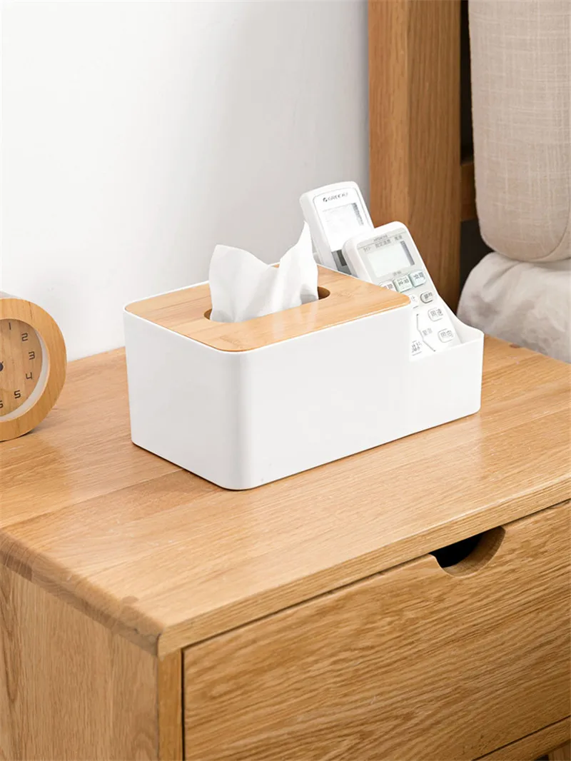 Бамбуковая крышка Настольная разделенная бумажная коробка для полотенец