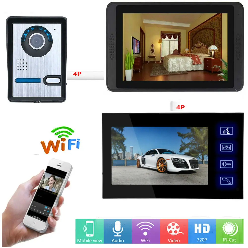 

SmartYIBA WIFI видео телефон двери с 7 дюймов видео монитор 1000TVL дверной звонок комплект проводной/беспроводной ИК ночного видения домофона