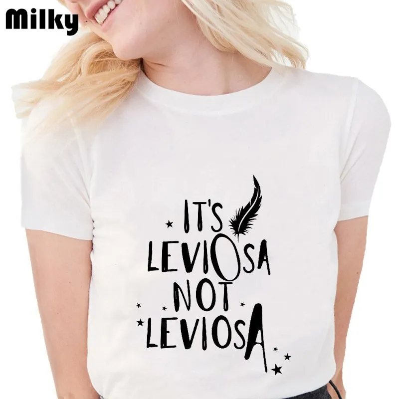 

Feather T Shirts Women it's LeviOsa not LeviosA Letter print Funny graphic tees women Fashion Soft Casual White T shirts Tops