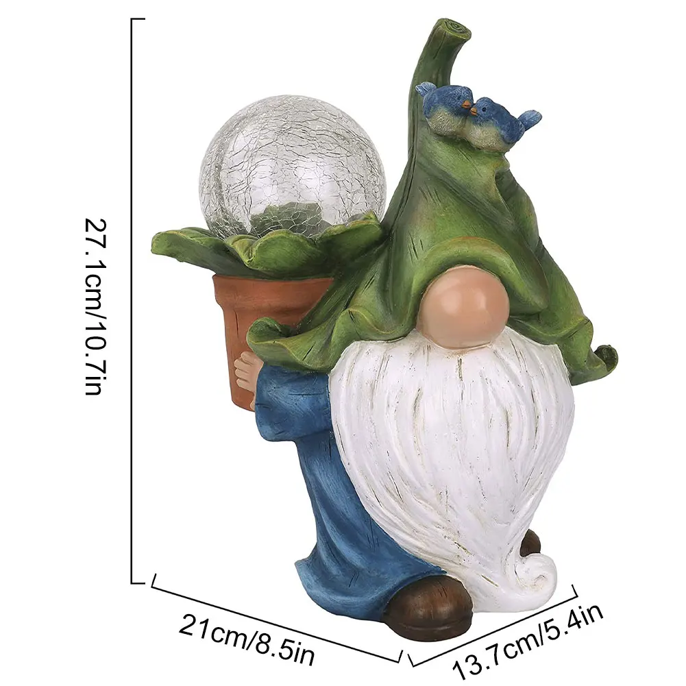 

Resin Garden Lights Figurine Gnome Long Beard Gnome Statue Decor with Crystal Ball Solar LED Lights Garden Statue Decor Supplies