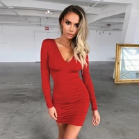 new women sexy summer autumn casual bandage backless hollow out v neck long sleeve dress