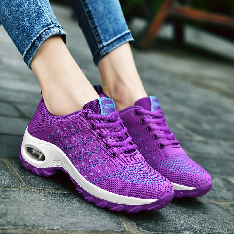 Fashion Ladies Sneakers New Breathable Mesh Fitness Outdoor Running Shoes Damping Air Cushion Non-slip Casual Women's Flat Shoes