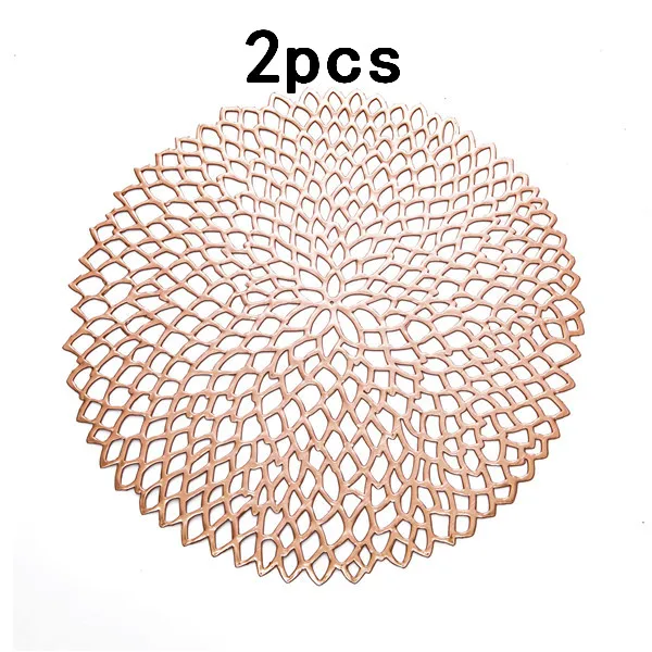 Rose gold 2pcs ПВХ пластиковые полые столовые приборы для обеденного стола теплоизоляционные Нескользящие круглые подставки для подстаканников настольные чаши коврики домашний декор 36 см 4 шт - Цвет: Rose gold 2pcs