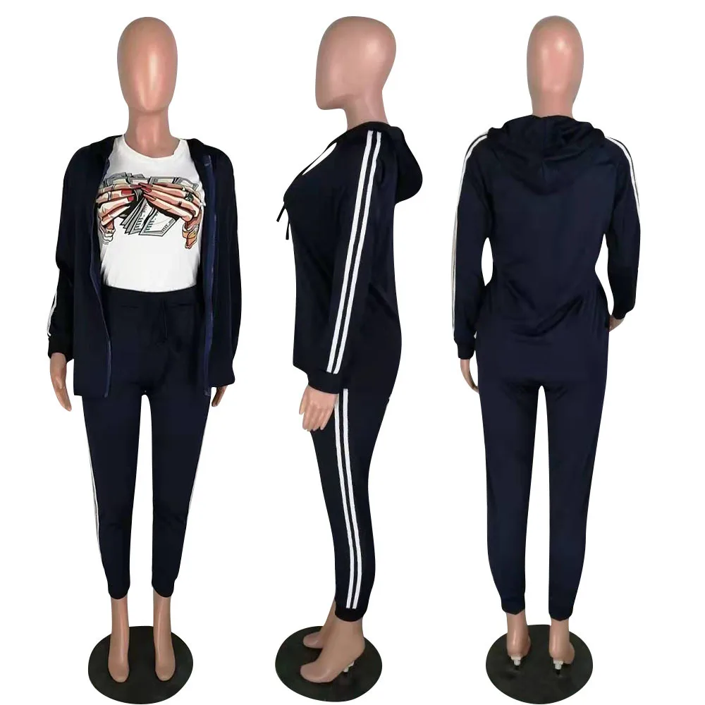 

HAOOHU Plus Size Matching Set Tracksuit Women Clothes Long SleeveTop+Side striped pants Fall 2019 Streetwear Casual 2 Piece Set