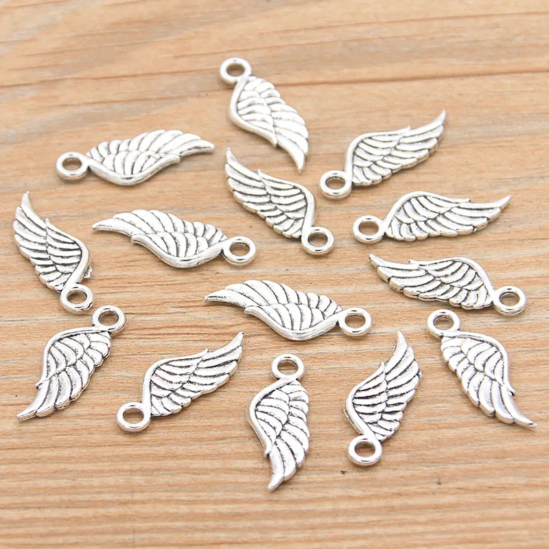 

PULCHRITUDE 40pcs 7*20mm 2020 New Product Photo Color Wing Charms Animal Pendant Jewelry Metal Alloy For DIY Jewelry Marking