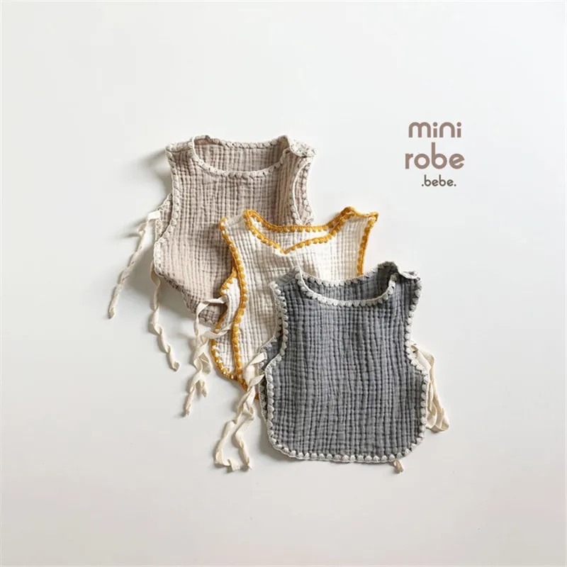 

EnkeliBB Korean Baby Cotton T Shirt Vest Cotton Infant Cute Bibs Korea Baby Quality Saliva Towel Blouse Toddler Sleeveless Tops