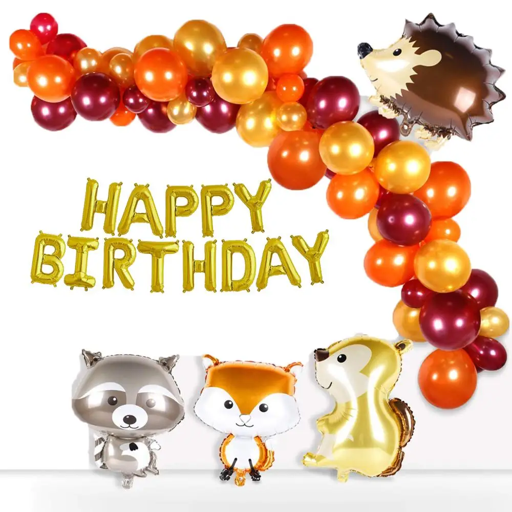Лесная гирлянда с воздушными шарами для детского праздника ежик белка лиса енот