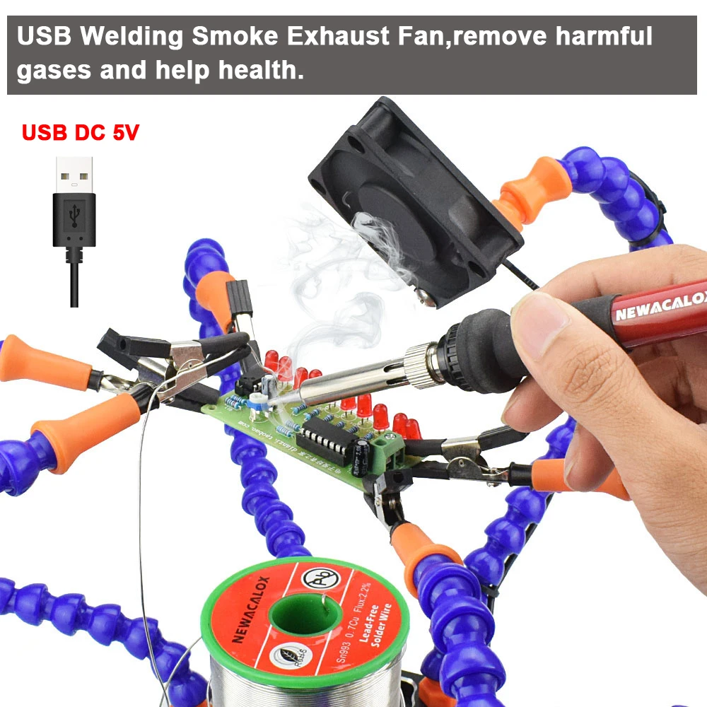 Держатель для паяльника NEWACALOX третья рука с 6 гибкими дужками USB DC бесщеточный