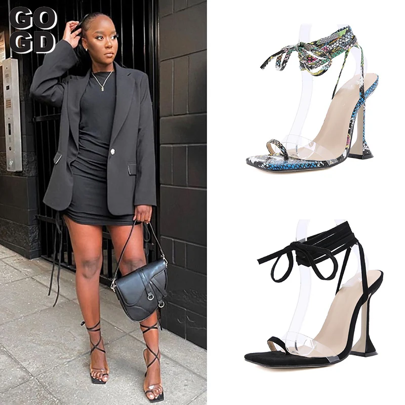 

[GOGD]2021 Summer New Women's Sandals Fashion High Heels Square Head Open Toe Outdoor Women's Shoes Plus Size 36-41