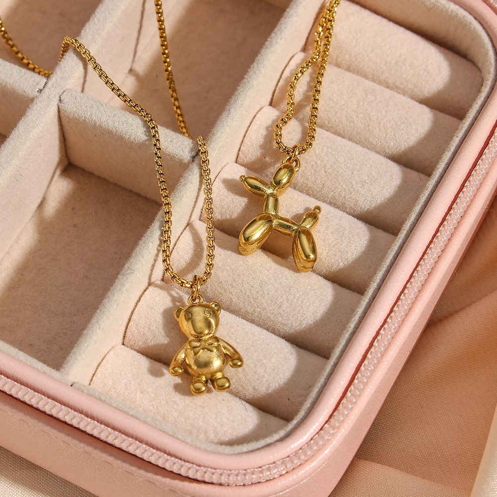 2022 New Waterproof Lovely Puppy Teddy Bear Pendant Necklace Braid Snake Chain Dog Animal Gold Necklace Jewelry For Girl