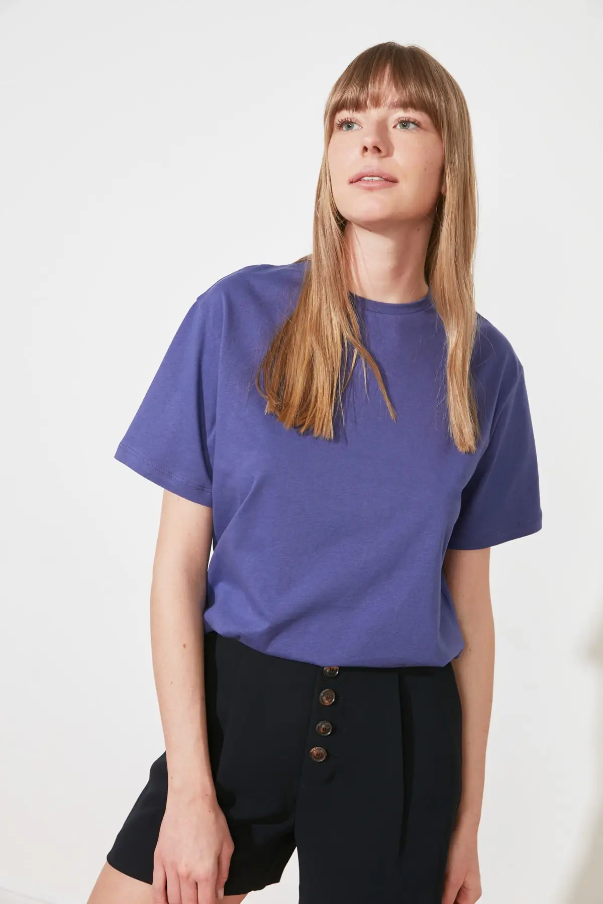 Trendyol Navy Embroidered Boyfriend Knitted T-shirt TWOSS19GS0111 | Женская одежда