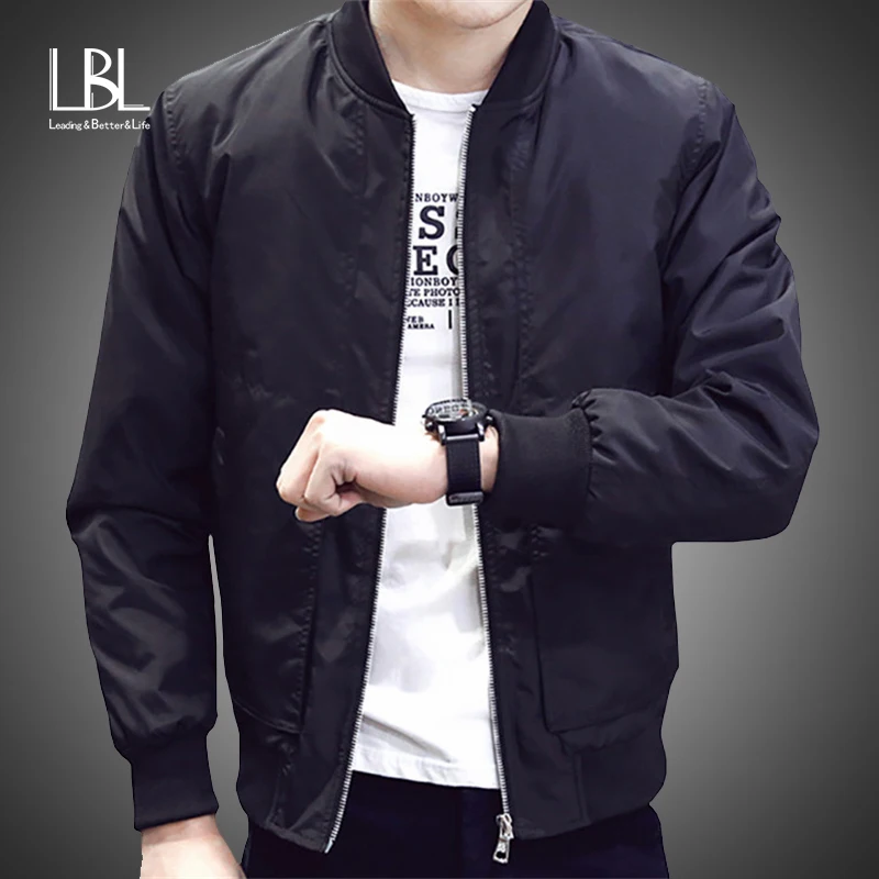 Мужская куртка-бомбер Повседневная однотонная приталенная бейсбольная куртка