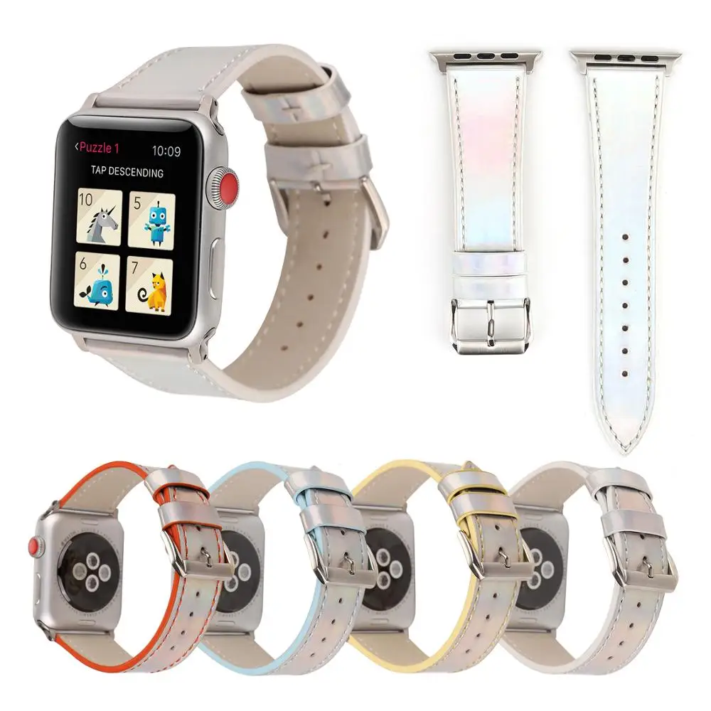 

Ремешок кожаный яркий для Apple Watch 1 2 3 4, 38/40/42/44 мм