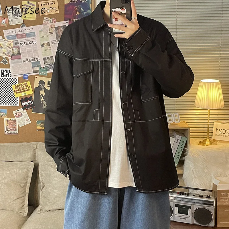 

Men Large Size Jackets M-3XL Black Trendy Loose Korean Style Pockets Single Breasted Males Daily All-match Students Outwear Chic
